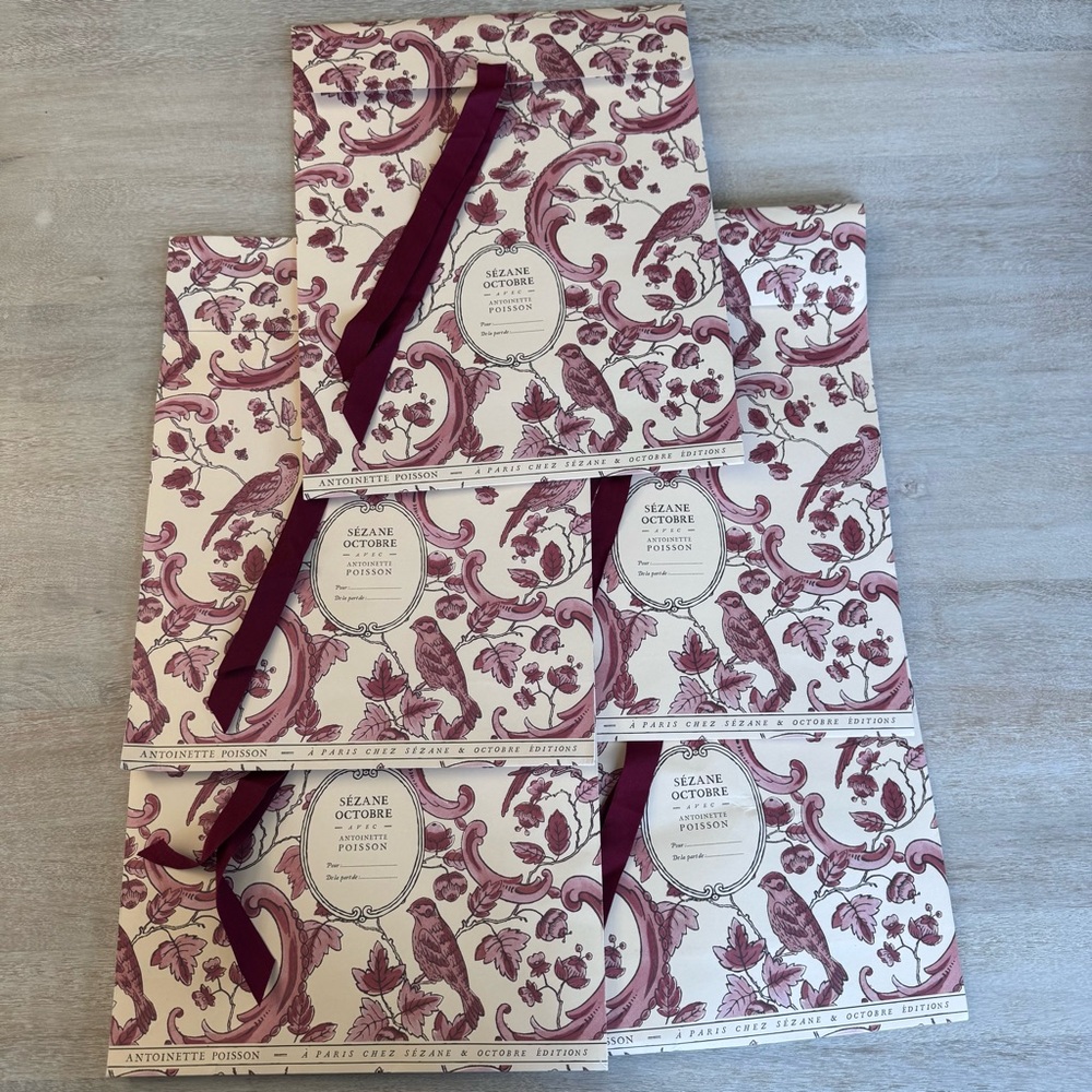Sézane Large Floral & Bird Pattern Paper Gift Pouches Set of 5